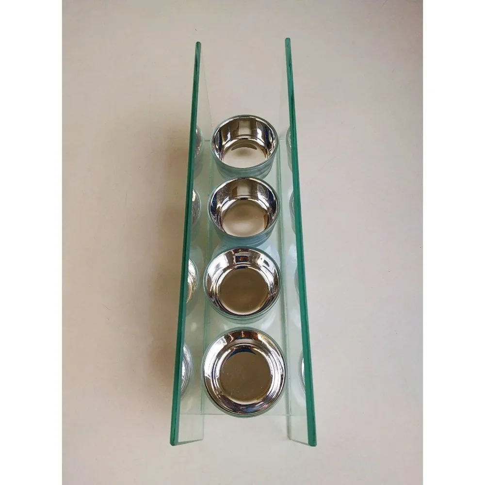Silver & Glass 4 Tea Light Holder & FREE Honey Scented Tea lights